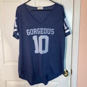 NWOT French Pastry Blue V Neck Short Sleeves Graphic Tee Top Shirt  | 2XL